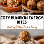 Round Pumpkin Spice Energy Bites made with Delicious Pumpkin and oats on a wooden tray for Healthy Treats.
